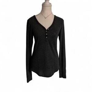 PINK Victorias Secret Grey Henley LongSleeve With Pink Dog Patch  Size Medium